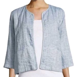 Eileen Fisher Organic Cotton & Linen Chambray Open Front Jacket Medium